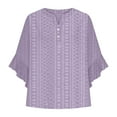 thumbnail image 3 of Fmbrln Womens Summer Ruffle 3/4 Sleeve Tops Fashion V Neck Button Hollow Out Solid Color Shirts Casual Vacation Beach Blouse Purple 2XL, 3 of 5
