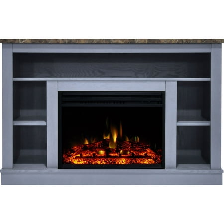 

Cambridge Seville 47 Freestanding Electric Fireplace with Log Insert Remote| Multi-Color Flame| Slate Blue Mantel | For Rooms up to 210 Sq.Ft. | Adjustable Heat Settings | Timer