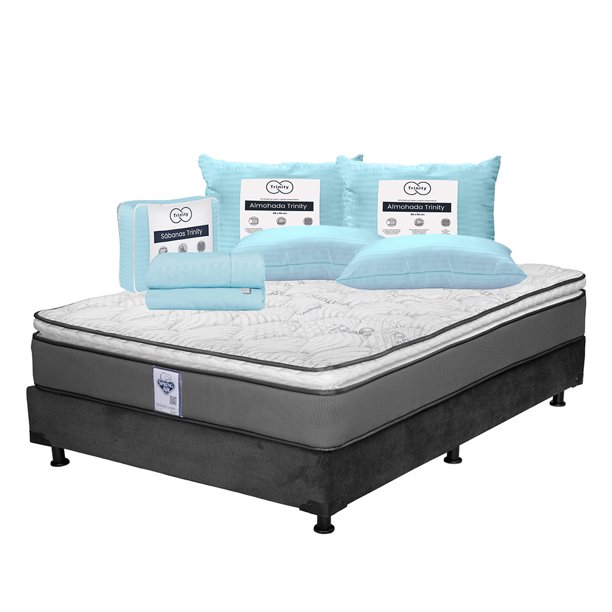 Colchón Matrimonial Prestige Spring Air + Box + 1 Juego de Sábanas + 2 Almohadas Trinity