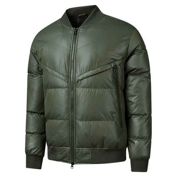 VSSSJ Men's Puffer Jackets Winter Thermal Padded Jacket Full Zip Thick Waterproof Coats with Zipper Pockets Outdoor Hiking Sports Jacket Outerwear Green L