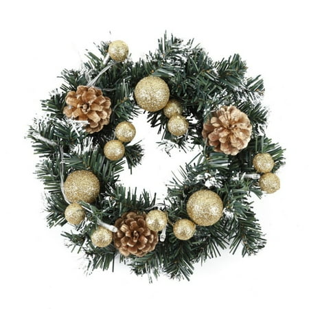 Small Front Door Wreath Christmas Wreath With Battery Powered LED Light String Front Door Hanging Garland Holiday Home Decorations ()