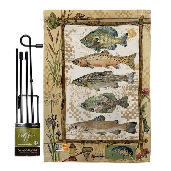 Breeze Decor BD-OU-GS-109056-IP-BO-D-US18-SB 13 x 18.5 in. Fishing Adventures Nature Outdoor Impressions Decorative Vertical Double Sided Garden Flag Set with Banner Pole