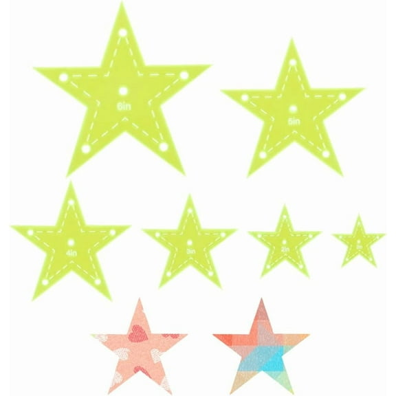 6Pcs 6 Sizes Transparent Acrylic Rhinestone Template for DIY Rhinestone Transfer Green Yellow Star 23.5~144x24~153x2.5mm Hole: 1.2~6.5mm about 1pc/size