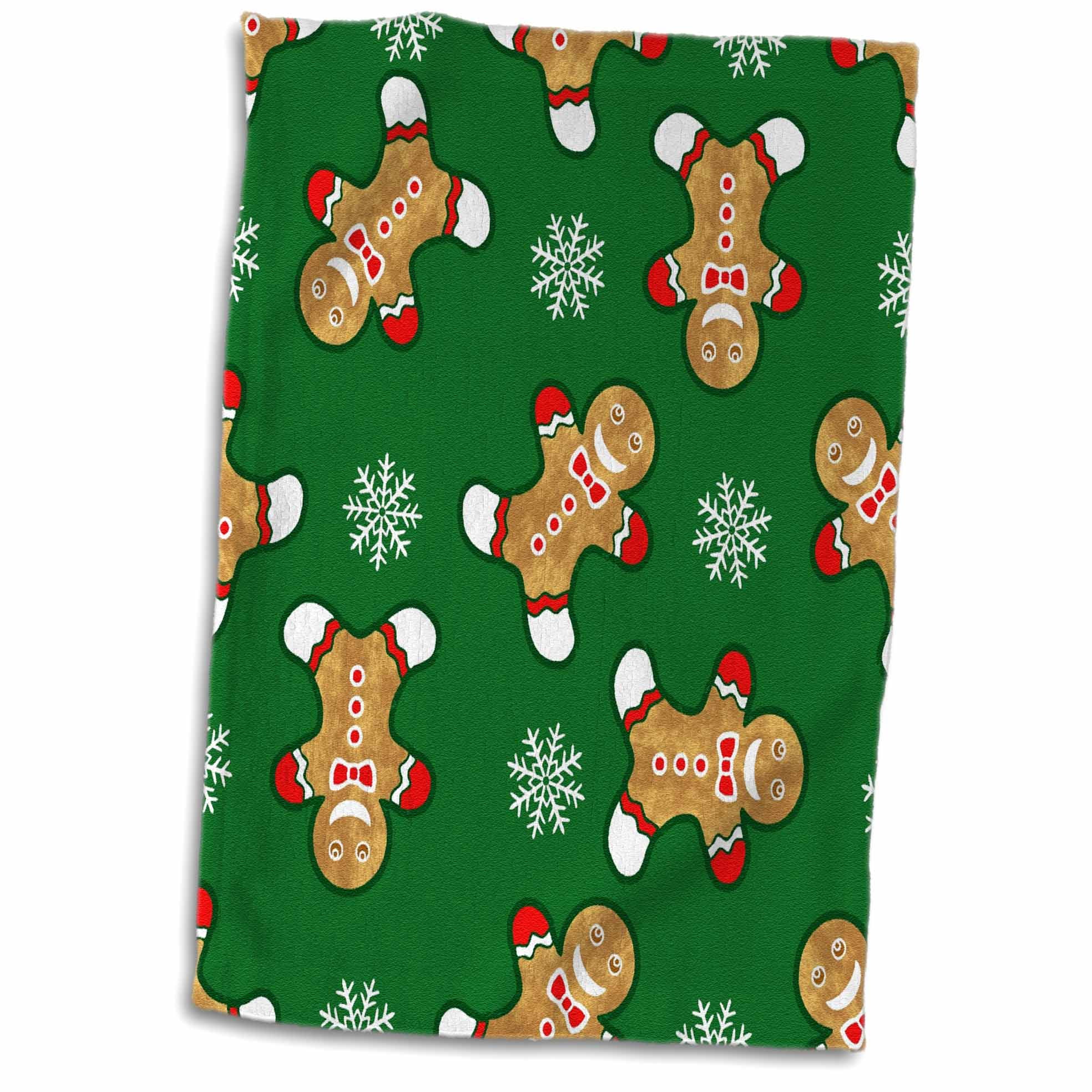 3dRose Cheerful Christmas Gingerbread Men and Snowflakes - Towel, 15 by 22-inch