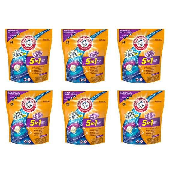 Arm & Hammer plus OxiClean with Odor Blasters 5-in-1 Power Paks, 24 Count - Pack of 6
