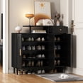 thumbnail image 2 of Elegant Shoe Cabinet with Arched Doors and Drawer, Wooden Shoe Storage Cabinet, Storage Sideboard with Adjustable Shelves and Solid Wood Legs for Entryway, Living Room, Black, 2 of 9