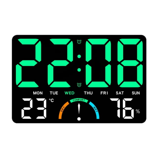 Reloj de pared digital, reloj digital, reloj despertador, reloj electrónico para la mesita de noche de la oficina. Verde