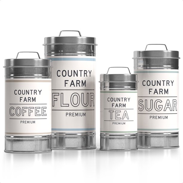 Barnyard Designs Decorative Nesting Kitchen Canister Jars with Lids, Galvanized Metal Rustic Vintage Farmhouse Container Decor for Flour Sugar Coffee ...