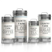 Barnyard Designs Decorative Nesting Kitchen Canister Jars with Lids, Galvanized Metal Rustic Vintage Farmhouse Container Decor for Flour Sugar Coffee Tea Storage, Set of 4, Largest is 5.5” x 11.25”