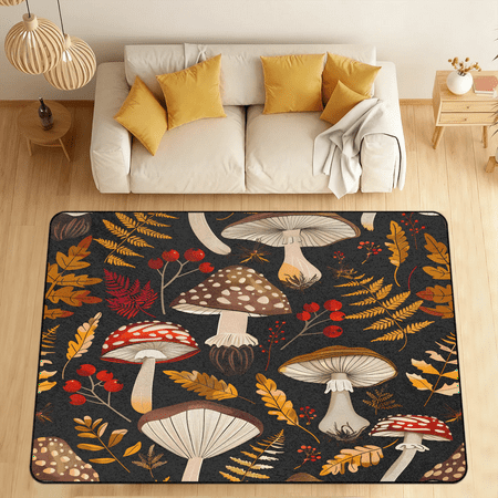 CURLYOOT Autumn Mushroom Area Rugs for Living Room Bedroom 4 10 x 6 8 Washable Rug Floor Carpet with Non Slip Backing for Dining Room Indoor