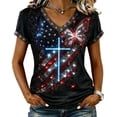 thumbnail image 2 of BRGZLK Womens American Flag T Shirt Summer Trendy USA Star Stripes Independence Day V Neck Short Sleeve Casual Patriotic Tees Shirt Womens Vacation Outfits Red K XL, 2 of 5