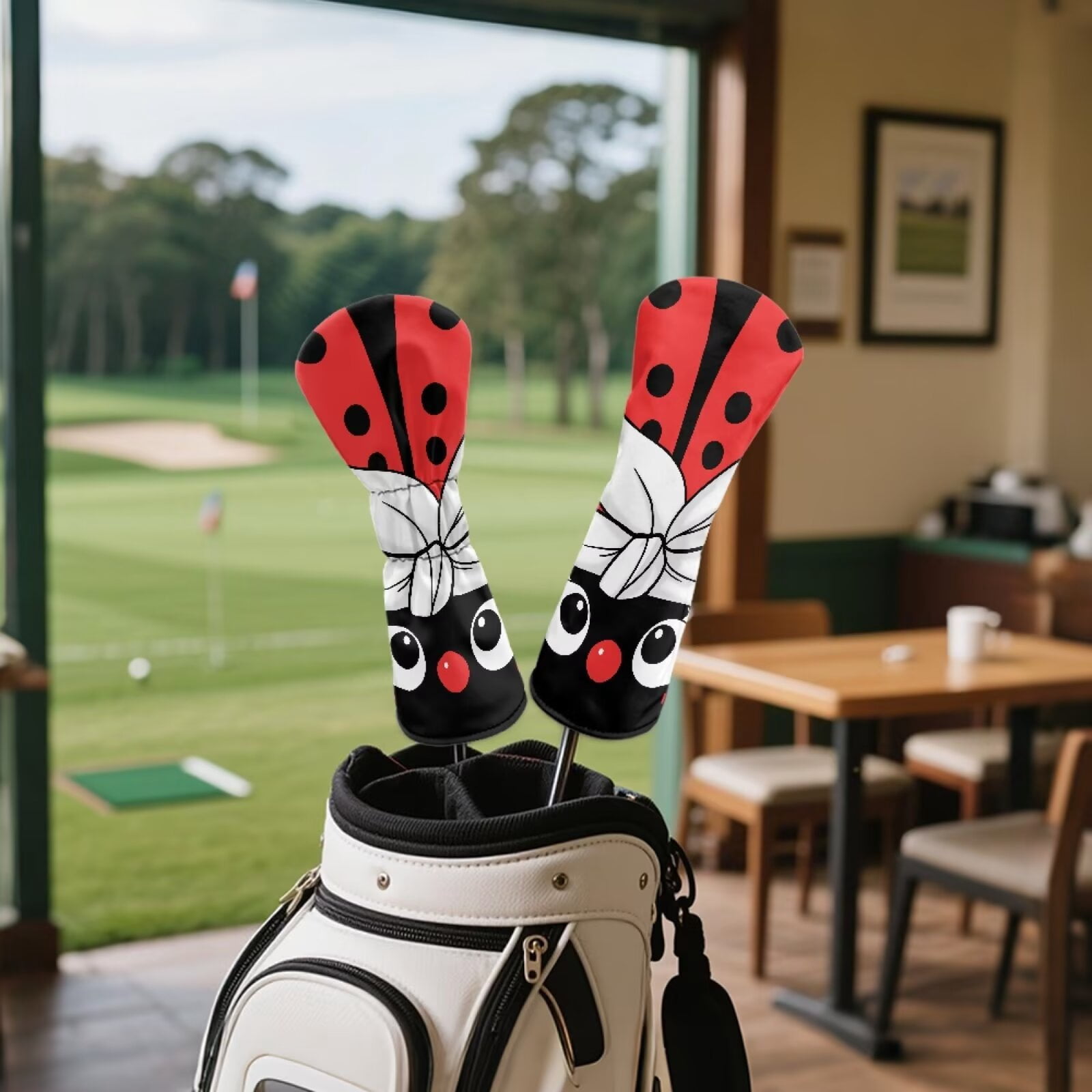 Uorisanigo Cute Ladybug Golf Club Head Covers, Driver, Fairway #3#5, Hybrid Headgear, Premium Waterproof PU Leather Golf Headcover Accessories for Women Men, Set of 3