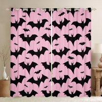 jejeloiu Spooky Bats Black Out Curtains,Happy Halloween Curtains Pack of 2 (42x63 Each),Pink Black Bedroom Curtains For Boys Kids,Luxury Bedroom Decor