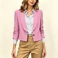 thumbnail image 3 of Business Casual Short Jacket For Women, 3/4 Sleeve Lapel Open Front Blazer With Pockets, Solid Color Cropped Suit Jacket, Professional Work Office Top Pink S, 3 of 8