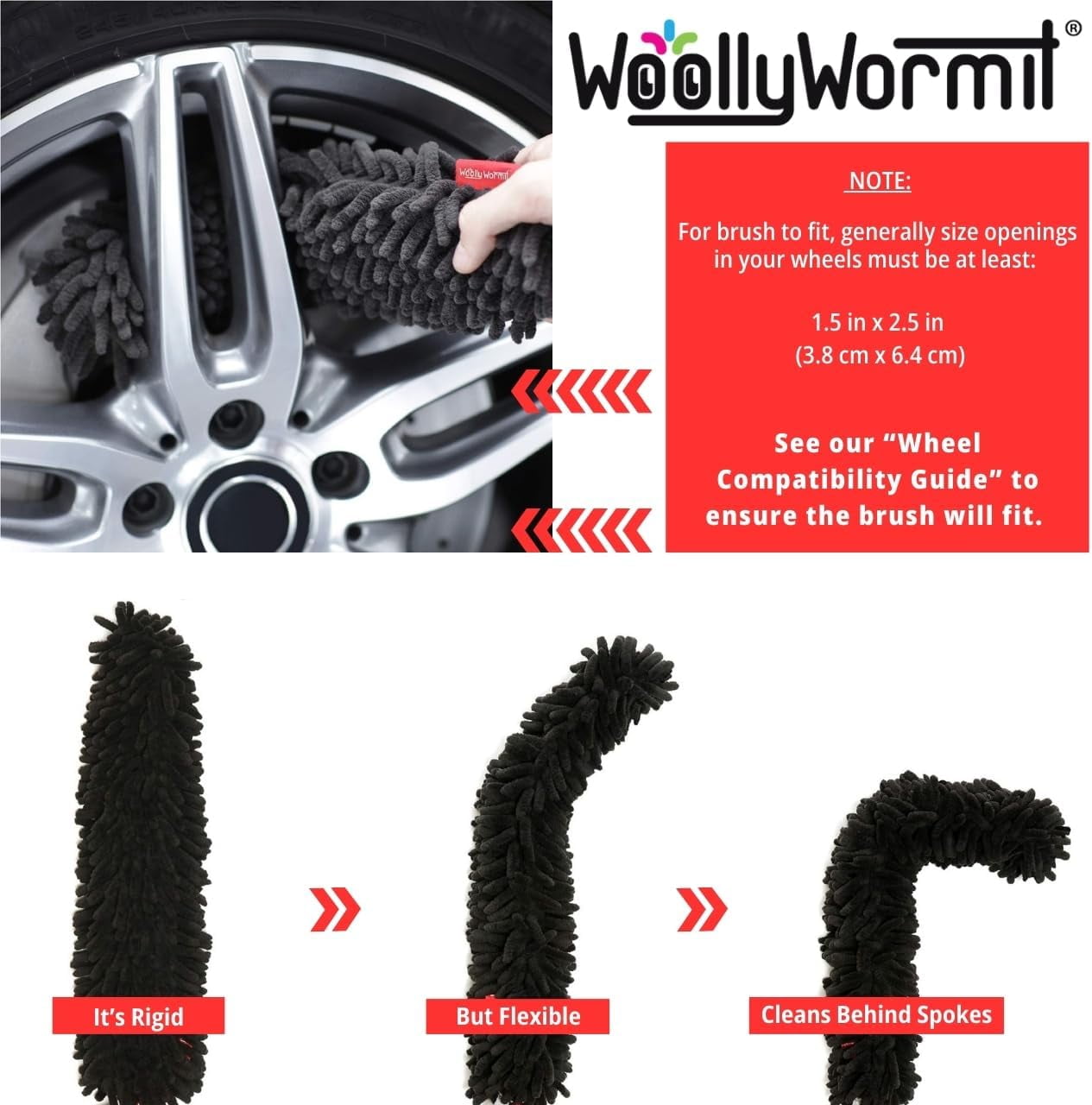 Woollywormit Wheel Cleaning Brush Kit - Rim, Brush, Lug Nut Cleaner