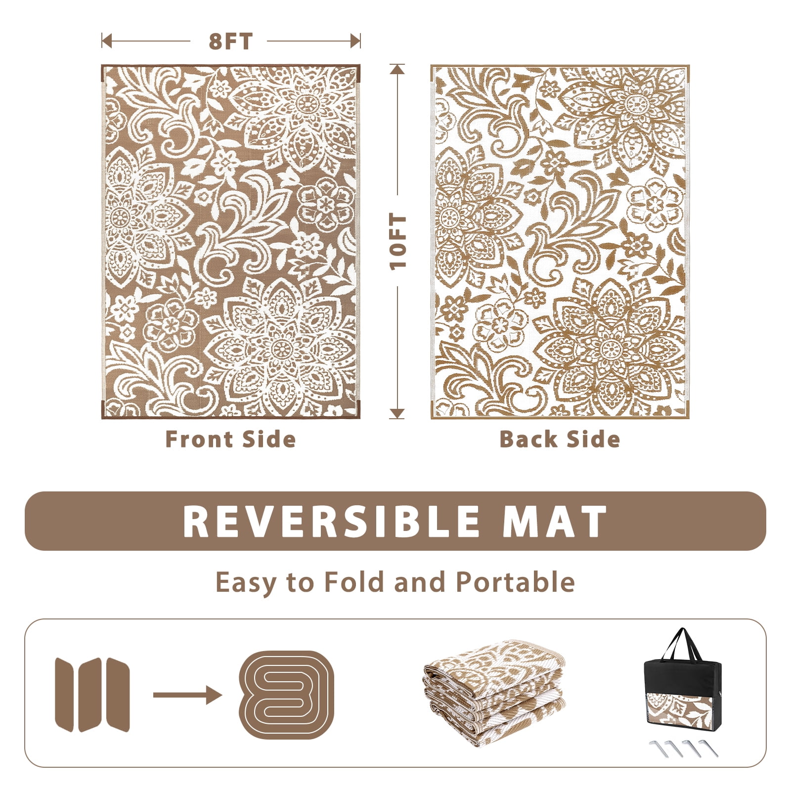 MJIAexp 6'x9' Brown Outdoor Rug Patio Rug Waterproof RV Outdoor Rug Camping Rugs Reversible Plastic Straw Rug Large Outdoor Mat for Camping, Balcony Apartment, Patio, Porch, Picnic, Beach