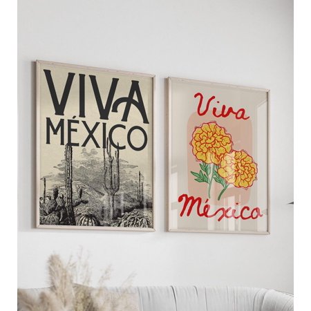 UNFFRAMED Mexican Printet Pueblotyle Decor Mexican Heritage Art Latino Folk Prints Viva Mexico Posterspanishet Of 2 Wall Art, Modern Decor Set 2 Prints 20x30