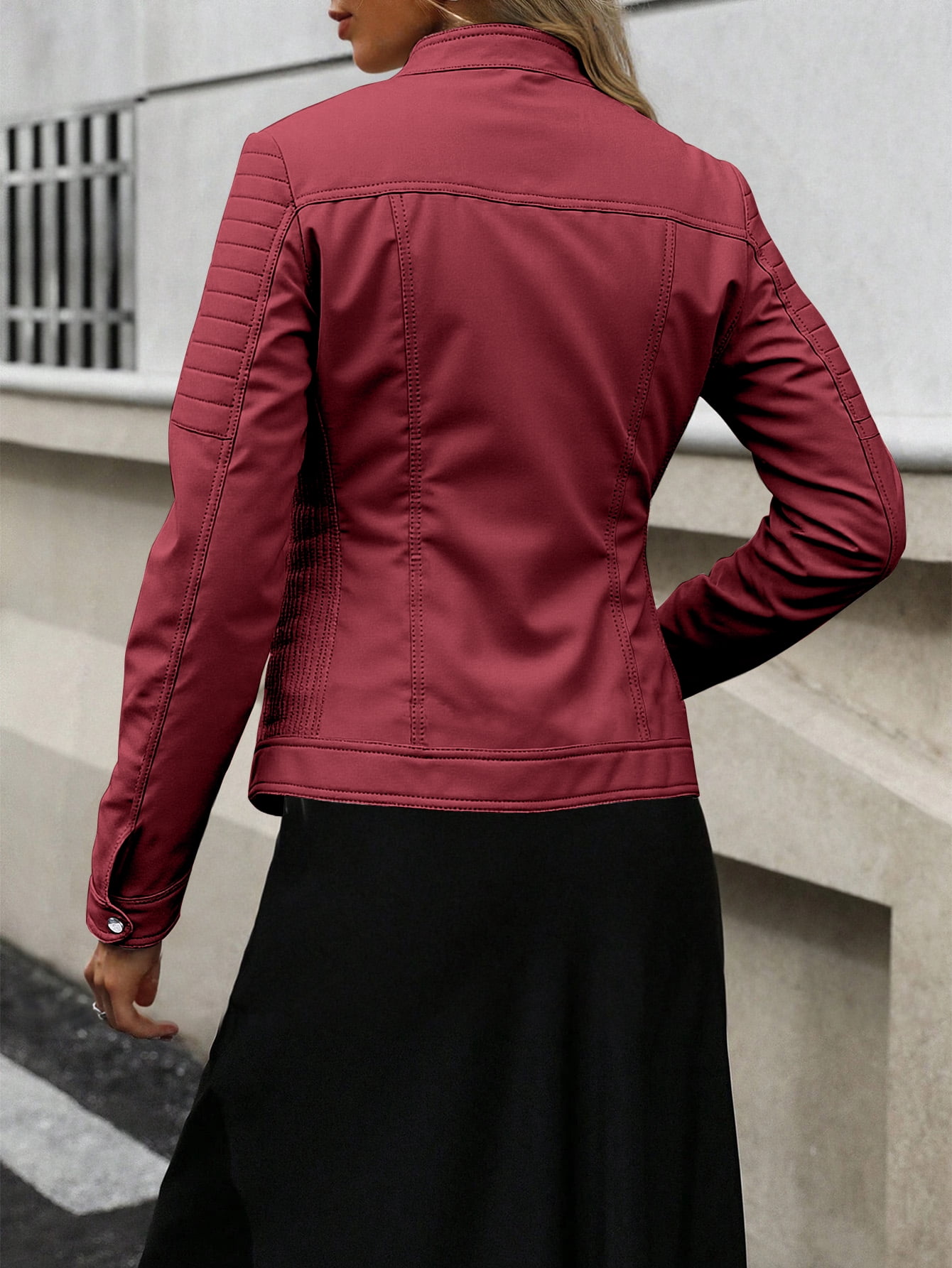 Giolshon Faux Leather Jackets for Women Moto Bike Solid Spring Coat with Zipper Pockets
