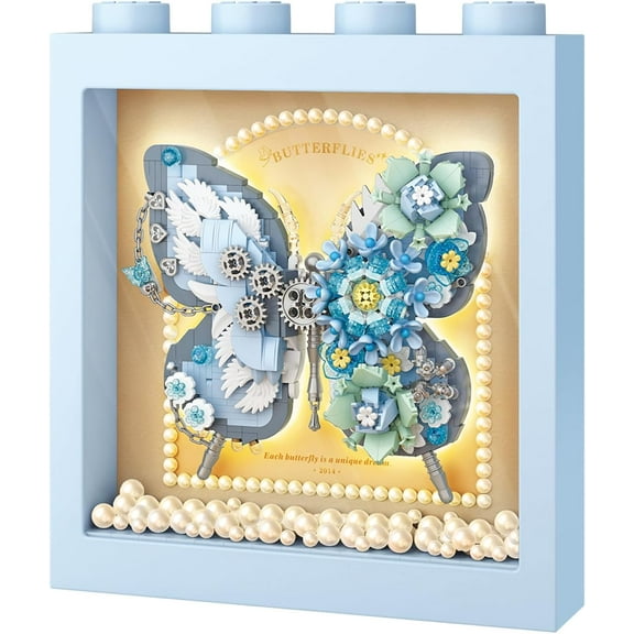 Butterfly Picture Frame Building Blocks Set,Creative Flowers Building Set with Exquisite Frame,Fantasy Building Bricks Toys,Home Decor (Blue)