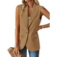 thumbnail image 4 of Xuanfei Women Solid Color Lapel Collar Button Sleeveless Office Blazer Vest, 4 of 7