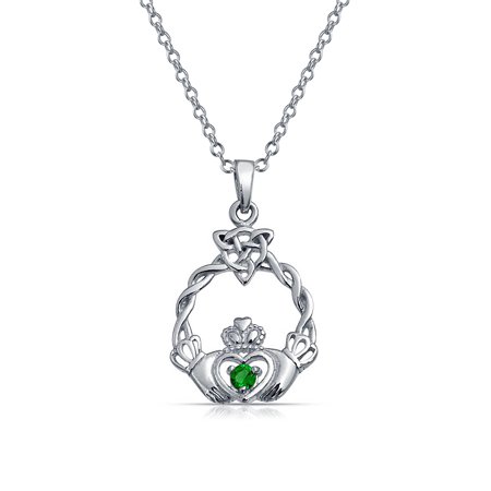 Green Gold Claddagh Charm (Claddagh Celtic Friendship Heart Shape Pendant Kelly Green Cubic Zirconia CZ .925 Sterling Silver 18)