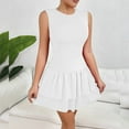 thumbnail image 2 of Ruffle Midi Dresses For Women Casual Daily Crew Neck Sleeveless Solid Color Pleated Short Dresses for Women Trendy White M, 2 of 8