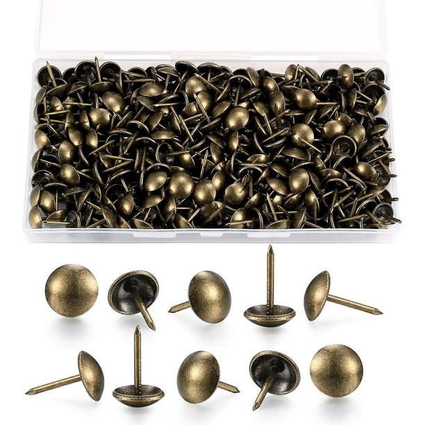 (S) 200 piezas de clavos para tapicería, clavos decorativos para tapicería, tachuelas para tapicería, clavos de latón antiguo para muebles con caja de plástico para sillón, sofá y muebles