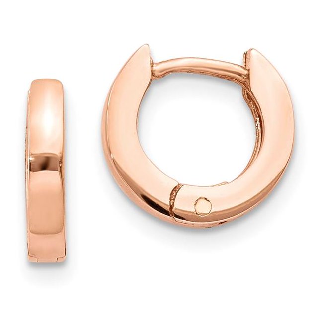Quality Gold TF762 14K Rose Gold Round Hinged Hoop Earrings