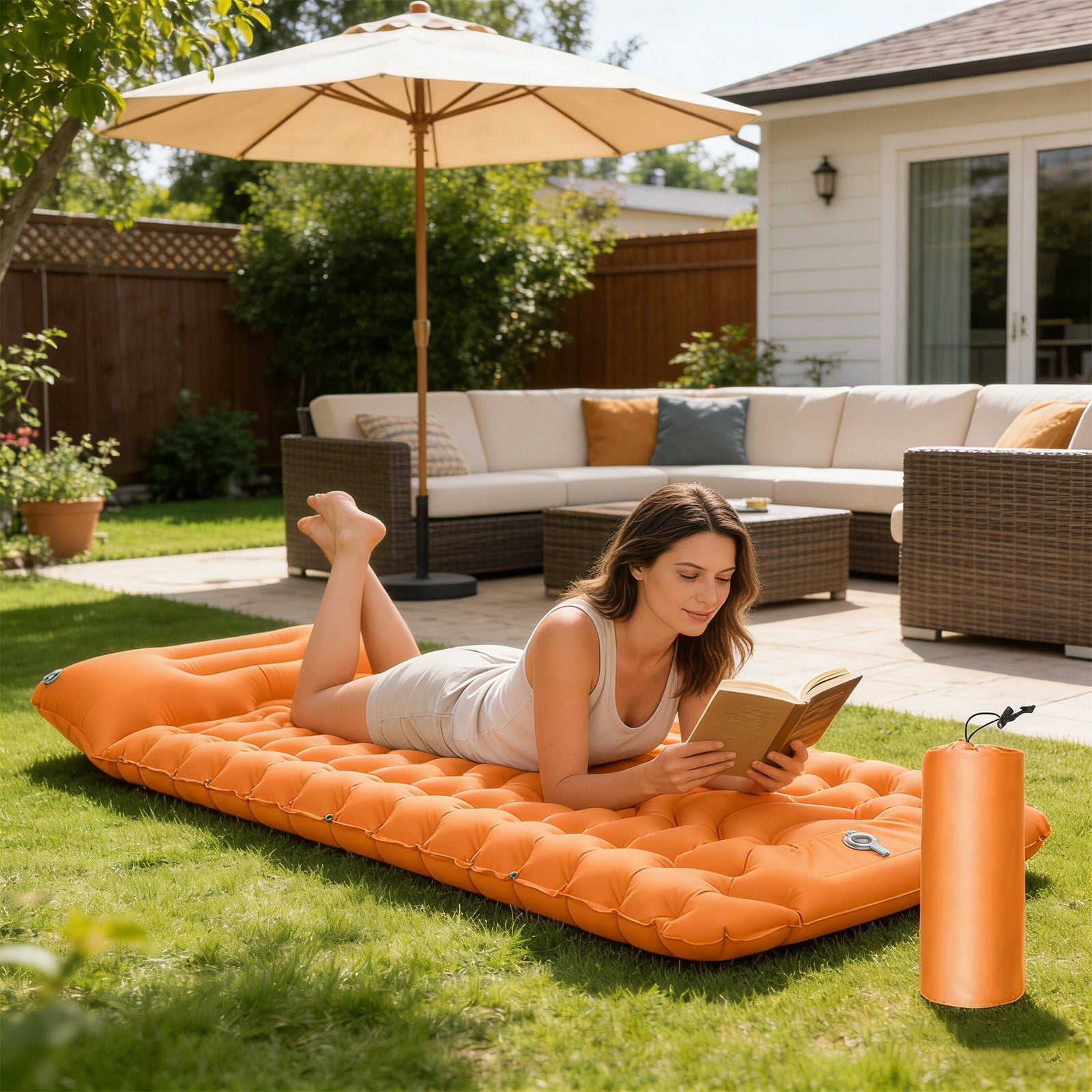 Meitianfacai Outdoor Inflatable Sleeping Pad, Step-On Air Mattress, Portable Camping Mat, Compact Travel Bed, Quick Inflation Design, Waterproof Picnic Mat For Parks And Beach