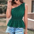 thumbnail image 2 of Blusa de un hombro Top sin mangas Dobladillo con volantes Blusa de jacquard con cintura fruncida elástica Camisa, 2 of 8