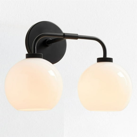 Globe Shade with Black Milk Accents Double Light Sconce , Chrome Bathroom Sconces , Indoor Sconce Wall Lights