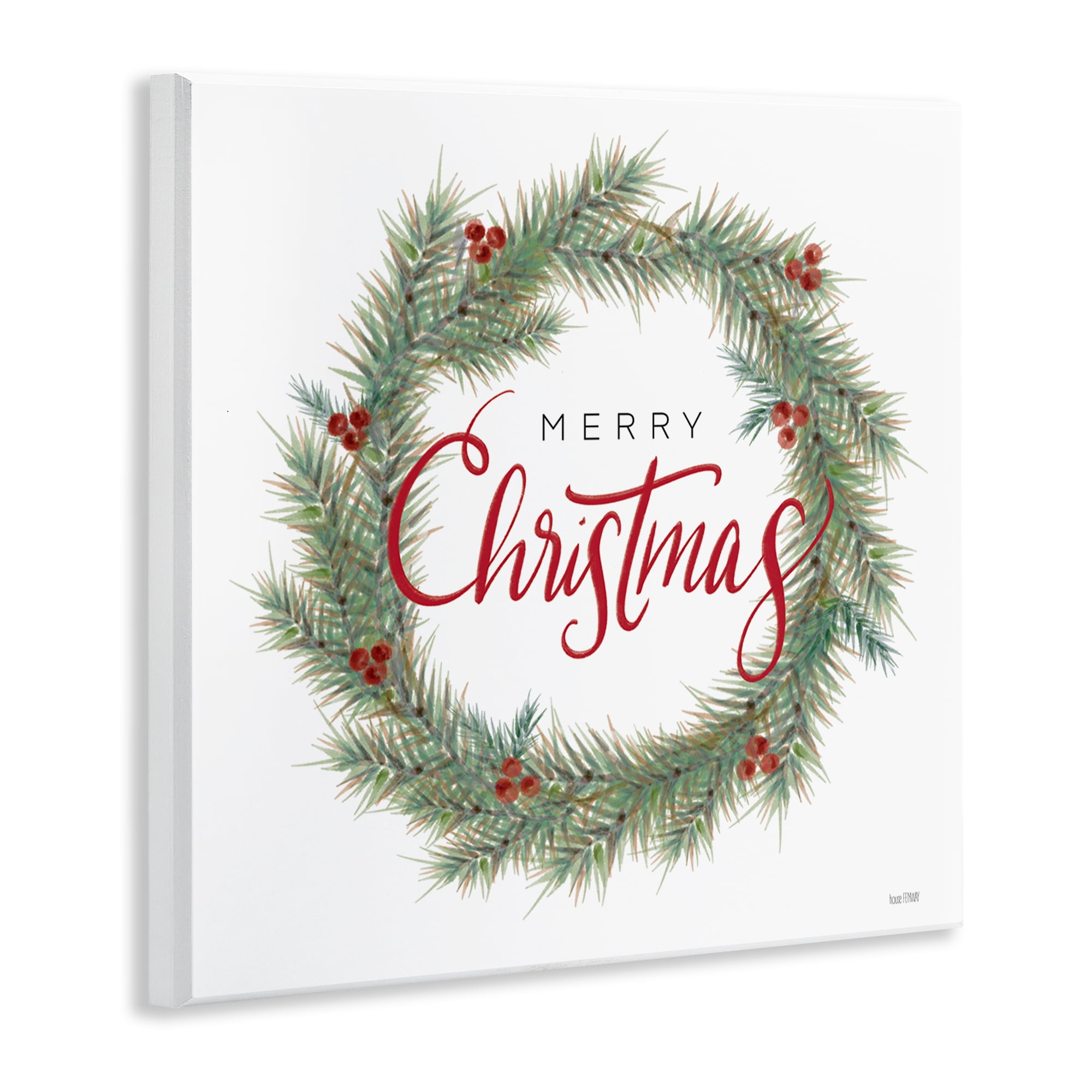 Stupell Industries Traditional Merry Wreath Holiday Painting Unframed Art Prints Wall Art, 12 x 12