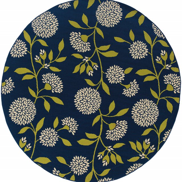 homeroots 384320 Tapis Rond 7 Pieds Indigo et Vert Lime Floral Intérieur Extérieur