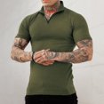 thumbnail image 4 of Camisa musculosa de manga corta para hombre, ajustada, con cremallera de un cuarto, color puro, cuello vuelto, camisa elástica con cremallera OD Verde M, 4 of 6