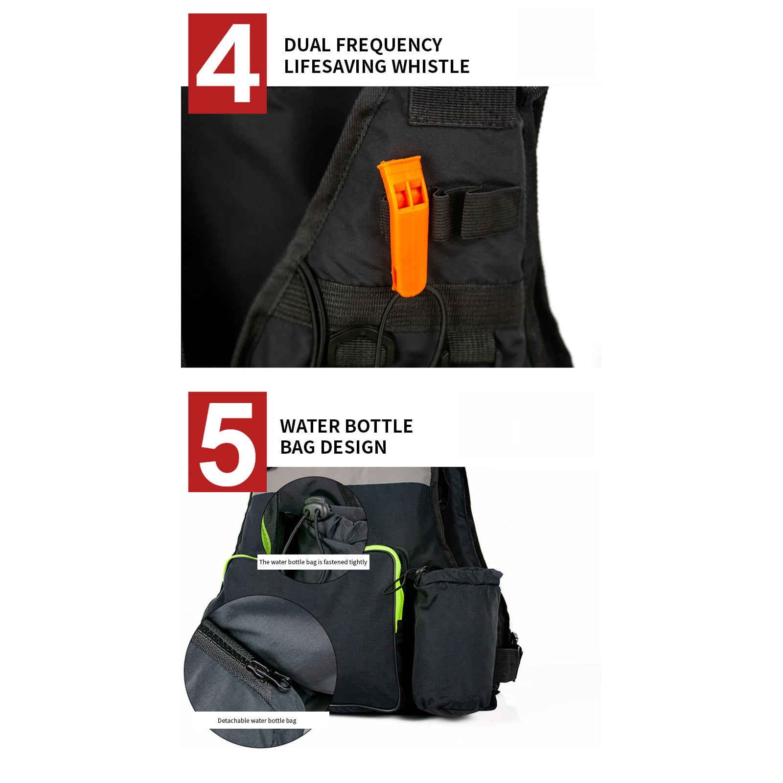 Multi-Pocket Fishing Life Vest with Reflective Strips,Adjustable Safety Jacket for Boating and Water Sports,Buoyancy Aid with Whistle for Adult Outdoor Activities(Black)