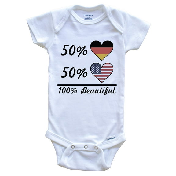 50% German 50% American 100% Beautiful Germany Flag Heart Baby Bodysuit, 0-3 Months White
