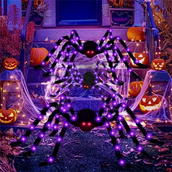 Halloween Glowing Spider Glow in the Dark Outdoor Party Spider Decoration Festival Decoration Props, Plush Big Spider Decor for Indoor, Outdoor, Bar and Haunted Houses