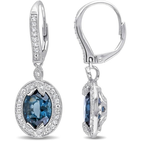 Tangelo 7-3/4 Carat T.G.W. Blue and White Topaz with Diamond-Accent Sterling Silver Milgrain Design Leverback Earrings