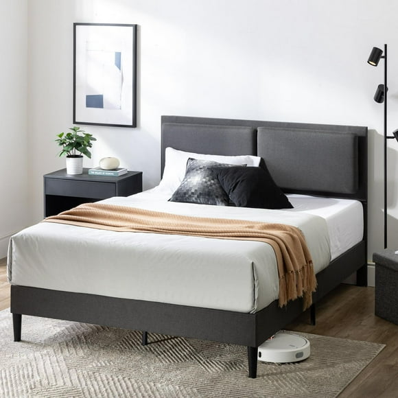 Zinus Jonathan Upholstered Platform Bed Frame with Cushioned Headboard