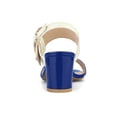 thumbnail image 2 of BLISSFUL STEP Slingback Sandals Contrast Color Chunky Heel Big Circle Buckle Sandals Blue White 8, 2 of 8