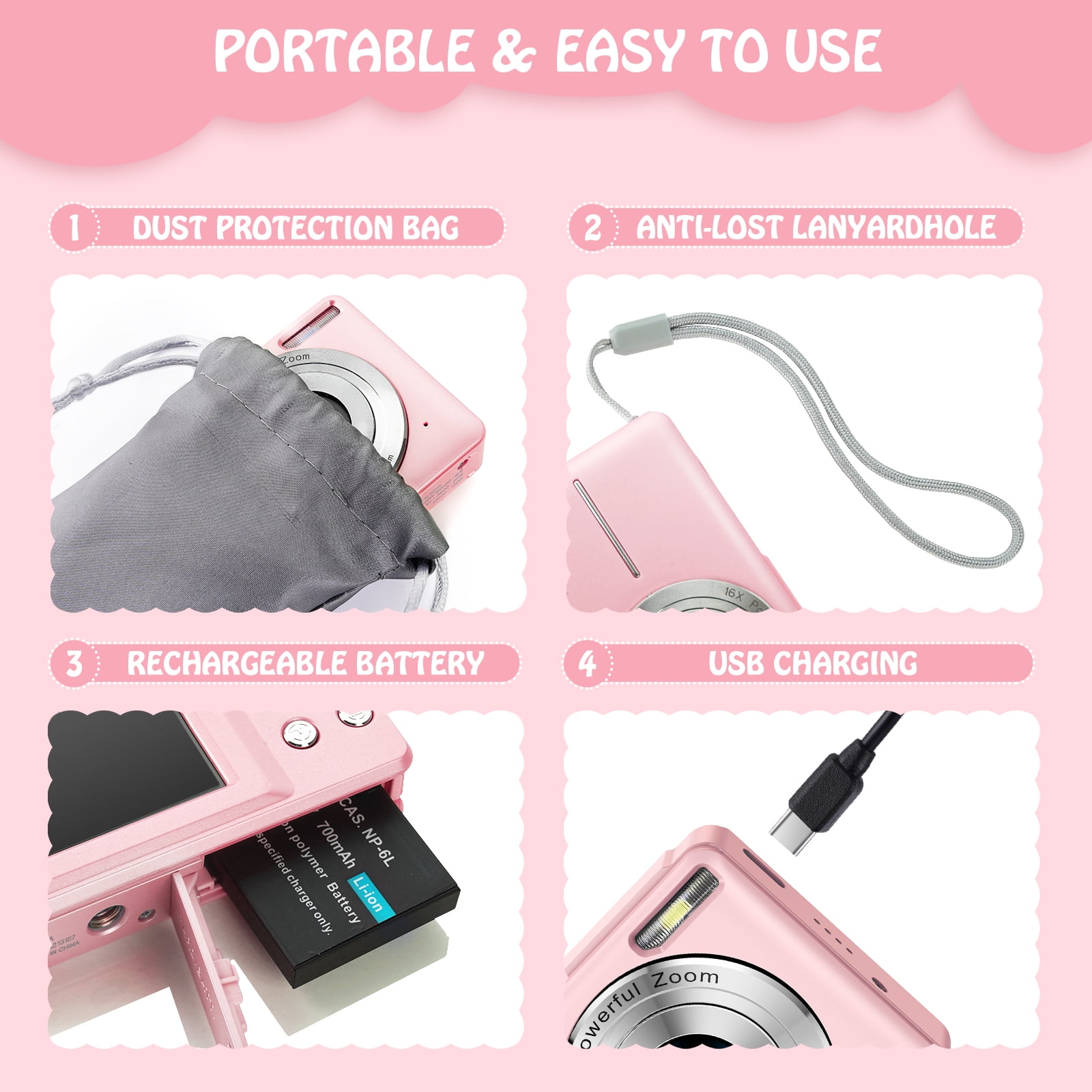 ACTITOP Digital Camera FHD1080P 44MP Vlogging Camera for Kids 2.4"LCD Screen Small Video Camera with 32G Card