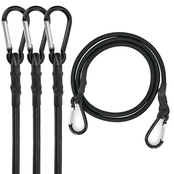 LAMIRO Bungee Cords with Carabiner Hooks 12 Inch - Black Bungee Cords Heavy Duty Outdoor