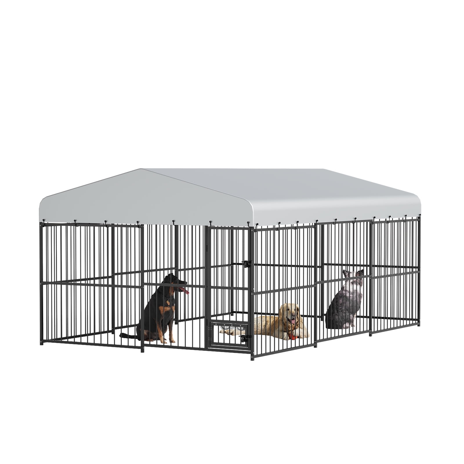 10*15FT Heavy Duty Outdoor Dog Kennel, Iron Alloy Large Playpen Fence with Secure Lock, Weather Resistant Black Iron Outside Dog Run for Yard, Spacious Pet House for Garden Backyard