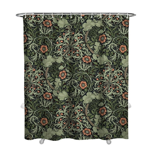 Extra Long Boho Shower Curtain 72x84 Inches - Vintage Floral & Tropical Leaves Pattern, Waterproof Bohemian Bathroom Decor with 12 Hooks, Tribal Rustic Style