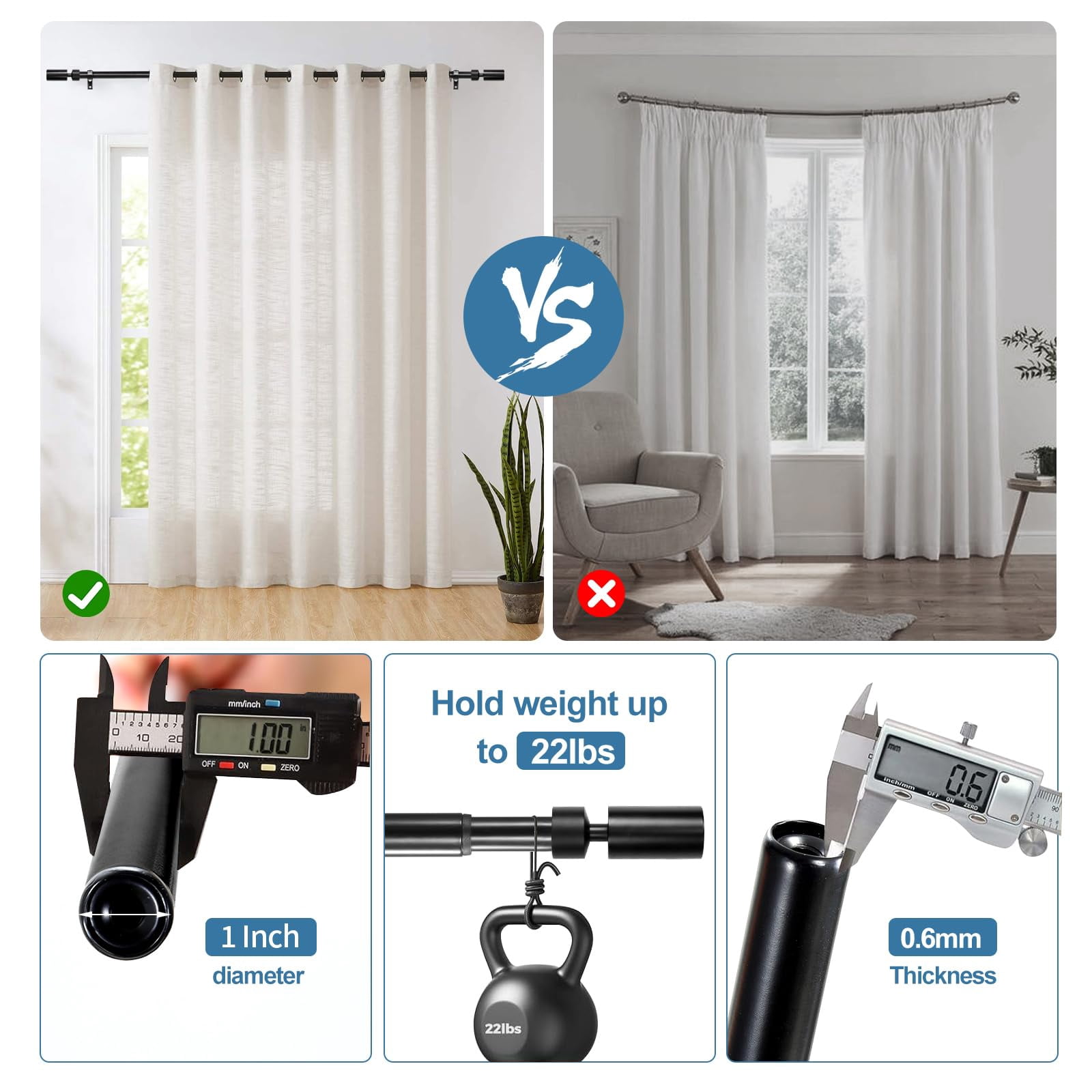 Urbanest 1" Sullivan Adjustable Curtain Rod, 84"-120", Black