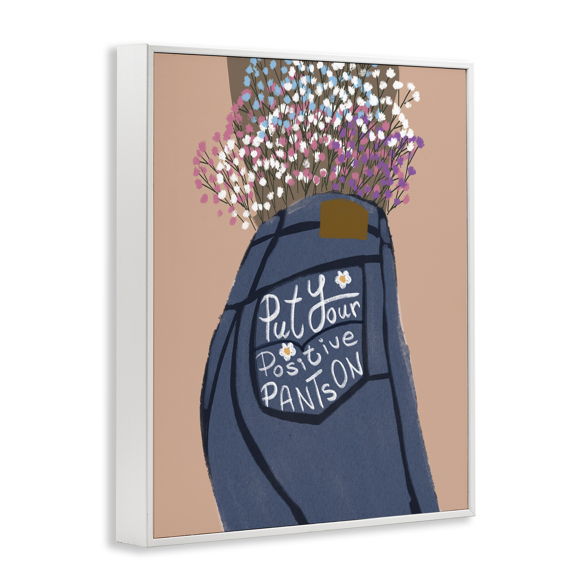 Stupell Industries Floral Positive Pants Novelty Painting White Framed Art Print Wall Art, 16 x 20