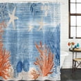 thumbnail image 3 of Shower Curtain Bathroom Set Retro Corals Sea Stars Shells Waterproof Fabric Shower Curtains with Grommets&Hooks, Summer Oceans Navy Blue Privacy Bath Curtain for Bathtub 72x72in, 3 of 9