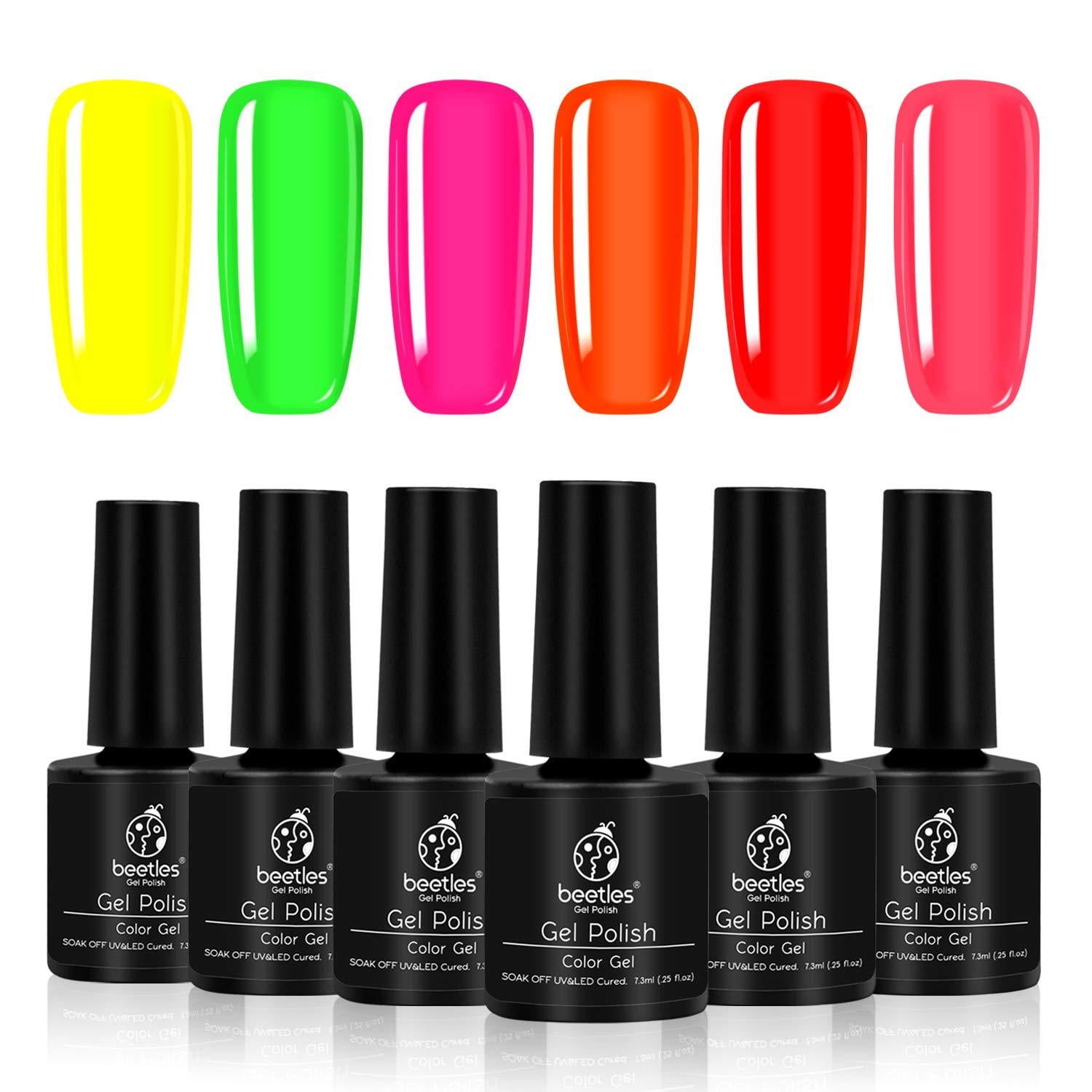 Beetles Gel Nail Polish Set Neon Varnish 6 Colors Soak Off Uv Led Gel Nail Kit 7 3ml Each Bottle Neon Vibes Walmart Com