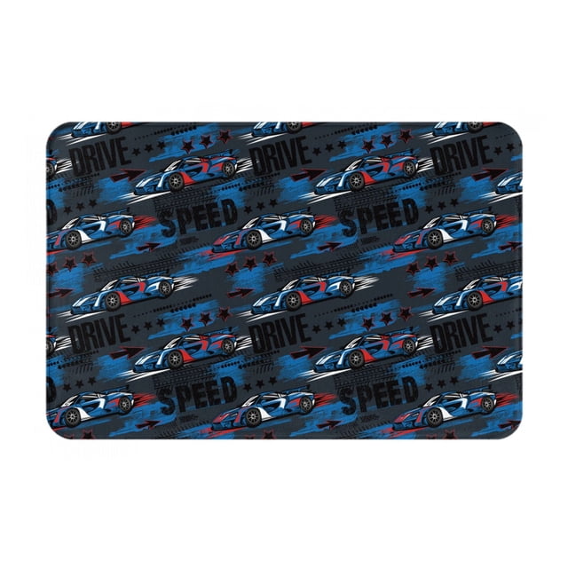 Balery Blue Sports Car Felpudo de franela, resistente a las manchas y a la decoloración, para uso interior y exterior, fácil de limpiar, 40 x 60 cm