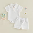 thumbnail image 2 of CAICJ98 Baby Boy Summer Outfits Button Short Sleeve Polo Shirts Romper Casual Shorts Set Infant Newborn Clothes (White,0-3 Months), 2 of 6